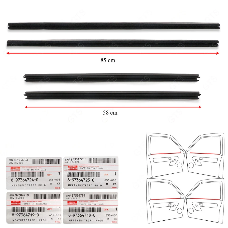 Fits Isuzu D-Max Hi-Lander 2003 08 10 Set 4Dr Lh+Rh Inner Weatherstrip Door Belt - Image 4 of 4