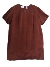 Maroon Linen Shift Dress Lagenlook Boxy Lined Zip Elisabeth Sz 24P