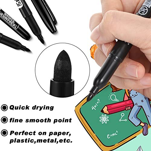 Thenshop 100 Pack Permanent Markers Bulk Black Permanent Marker Set Fine Point