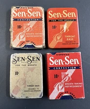Sen Sen Tin Lot of 4: Vintage 1940s Sen-Sen "For the Breath" Miniature Tins