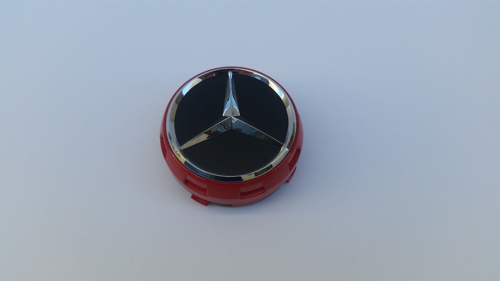 4PCS Mercedes Benz 0004000900 Raised Amber Red Black Center Cap with Chrome Star  
