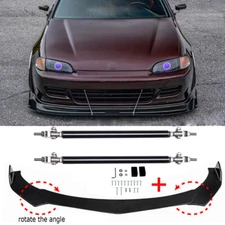 For Honda Civic Accord Front Bumper Lip Splitter Spoiler Chin +Silver Strut Rods