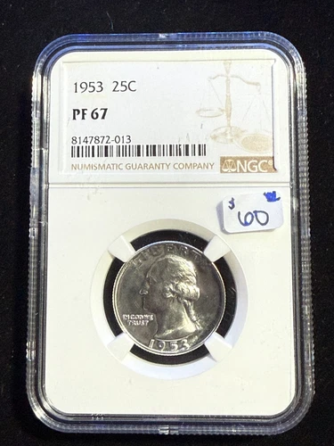 1953 WASHINGTON QUARTER NGC PF 67