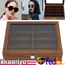 8/12 Slot Wood Eye Glasses Case Storage Cover Eyewear Display Box Organizer New
