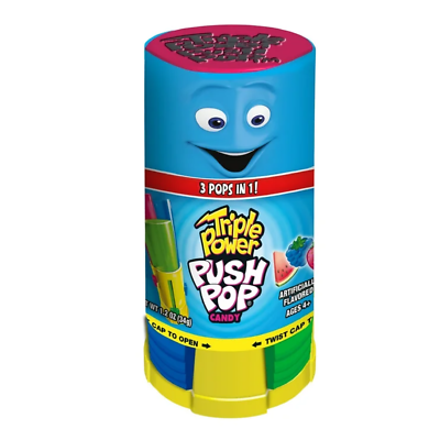 Full Box 16x Pops Push Pop Triple Power Assorted 3in1 Lollipop