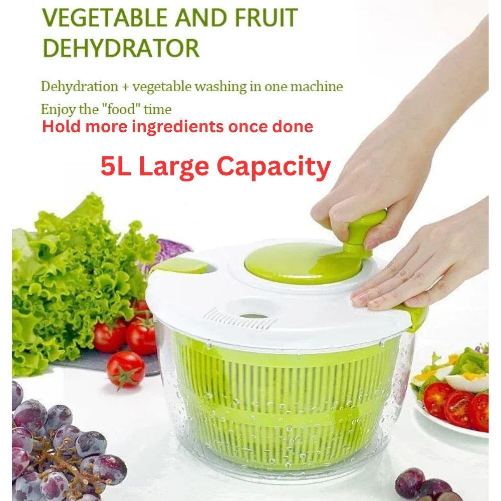 5L Große Salatschleuder Obst Gemüse Blatt Trockner Abtropffläche Sieb Kunststoff Schüssel