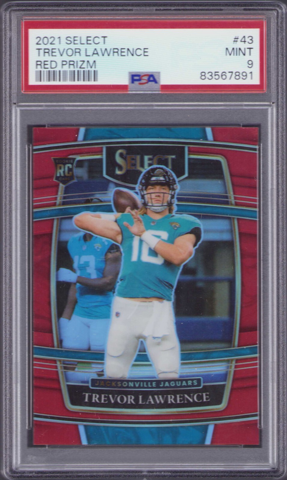 2021 Select Football #43 Trevor Lawrence Red Prizm Rookie SP 50/99! PSA Mint 9!