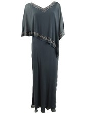 J Kara Women's Bead-Embellished Cape Gown 6, Grey/Mercury
