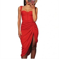 ADEIRLINA Its Showtime Corset Ruched Midi Dress Red NWT XS