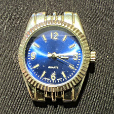 quartz analog wristwatch head only stainless steel silver tone blue dial 12-hour