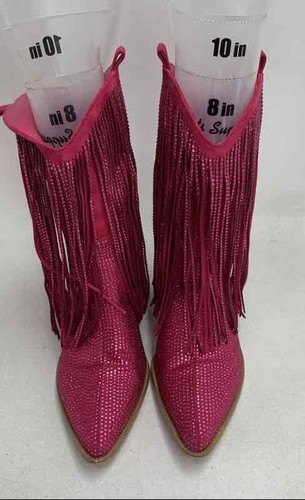 Quepiano Hot Pink Rhinestone Fringe Western Cowgirl Boots Women's Size 8.5