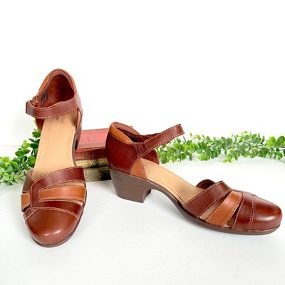 Clarks Emily Daisy Retro Maryjane Brown Leather Ortholite Sandal Pumps Sz 9.5