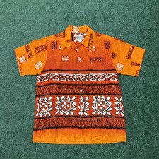 Keoki  s Hawaiian Vintage 60's Barkcloth Tiki Camp Shirt Made in Hawaii Sz Large