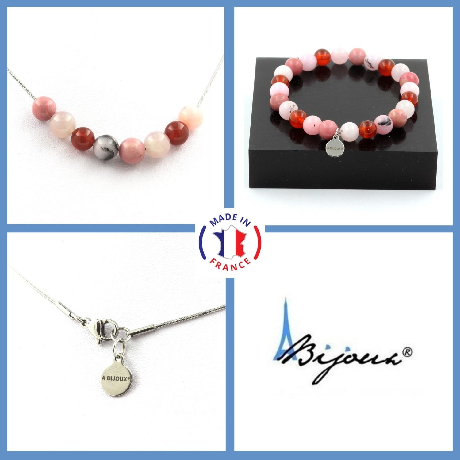 Opale rose bijoux collier bracelet perles naturelles et minéraux précieux