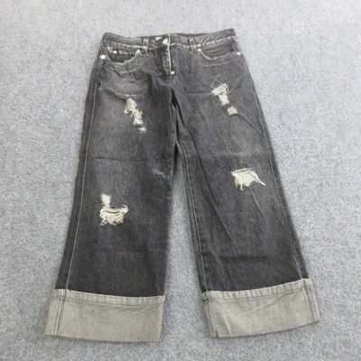 Michael Kors Jeans Womens 4 Charcoal Wash Mid Rise Wide Leg Distressed Denim