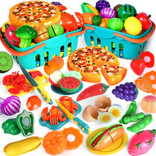 100 PCS Cutting Play Food Toy for Kids Kitchen, Pretend Food Toys for Toddlers,