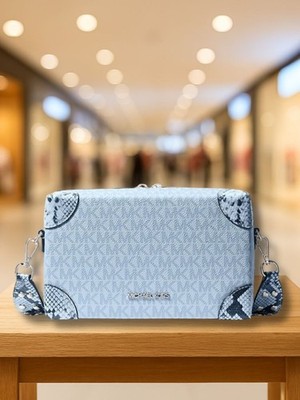 Michael Kors Jeanie Women Small Logo and Snake Embossed Crossbody Bag Pale Ocean