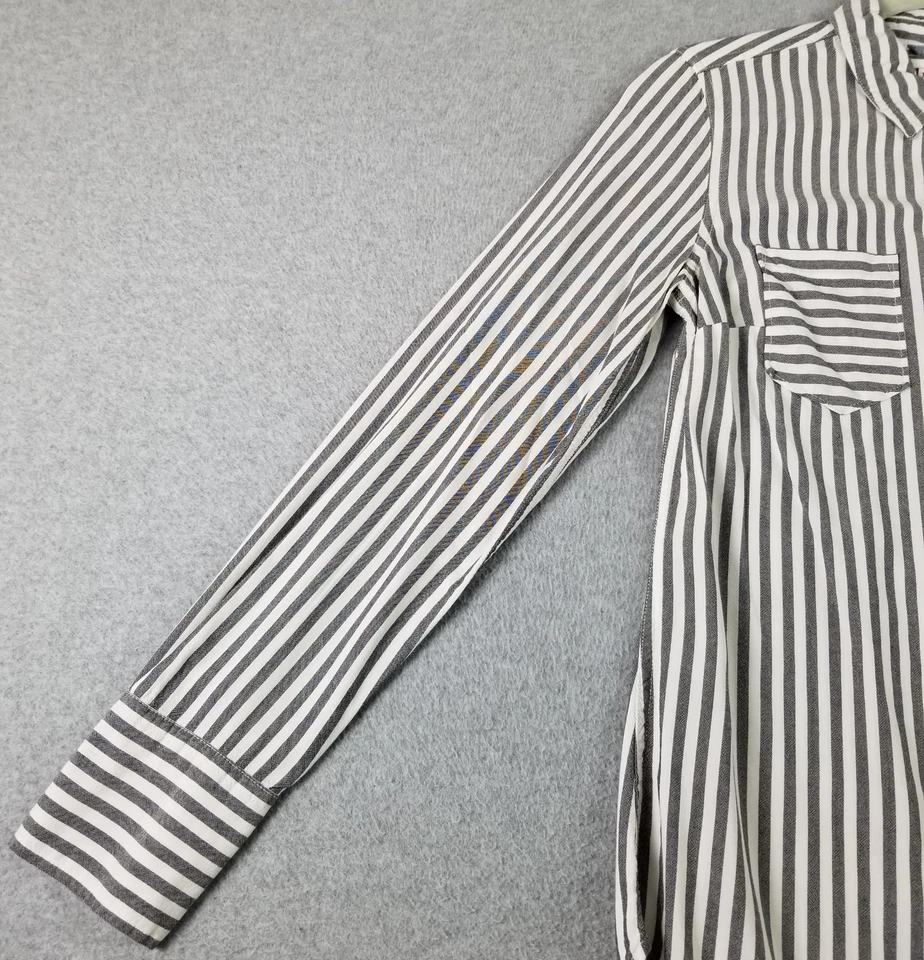 MERONA Button Up Shirt Women’s Small Blue White Striped Long Sleeve Tunic Casual - Image 4 of 4