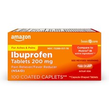 Amazon Basic Care Ibuprofen Tablets, 200 mg, 100 Count Pack of 1 , White