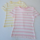 Set Of 2 Tommy Hilfiger Women Pink Stripe Yellow Stripe T-shirt Crew Neck Size L