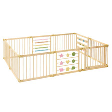ZETY Natural Wood Baby Playpen 8 or 10 Panel Foldable Play Yard with Door Pane