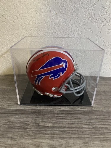 Marv Levy Signed Buffalo Bills Red Mini Helmet with Display Case Beckett COA