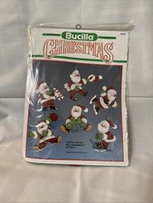 Vtg Bucilla Christmas Joyful Santas Jeweled Felt Sequin  Bead Ornament Kit
