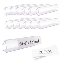 30 Pcs Plastic Shelf Label Holder3" L x1" H Wood Shelf SignClips On to Shelve...