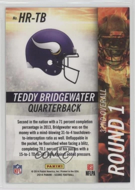2014 Panini Hot Rookies Fat Pack Gold Prizm /10 Teddy Bridgewater #HR-TB RC - Image 2 of 2