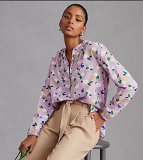 Anthropologie Clare V St. Martin Blouse Lavender Floral Popover S Excellent $195