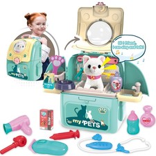 Pet Cat Carrier Backpack Toy, 23PCS Pet Care Playset,Vet Clinic and Doctor Ki...