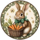 Round Easter Bunny Vintage Wreath Round Tin Metal Signs Home Décor 8x8