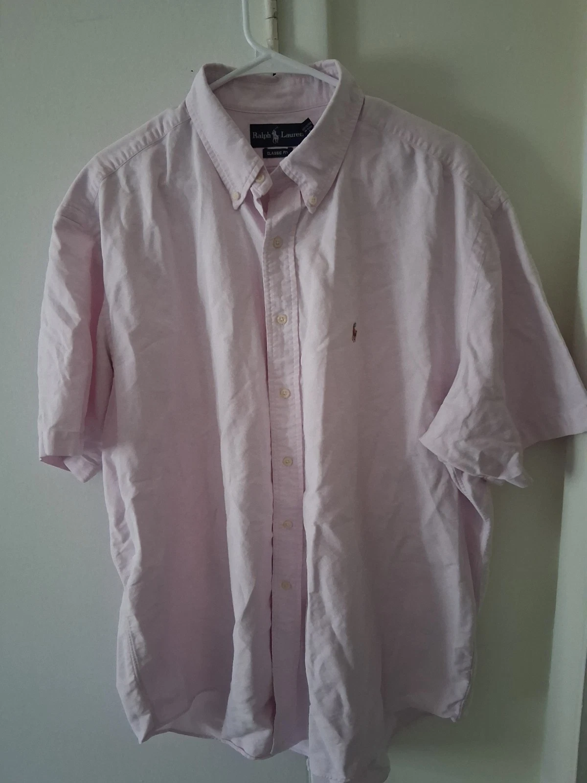 Ralph Lauren Mens Short Sleeve Button Down Shirt Pink Classic Fit 2XL XXL