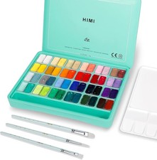 ABEIER HIMI Gouache Paint Set, Twin Cup 48 Colors x 12ml/0.4oz with 3 Brushes &