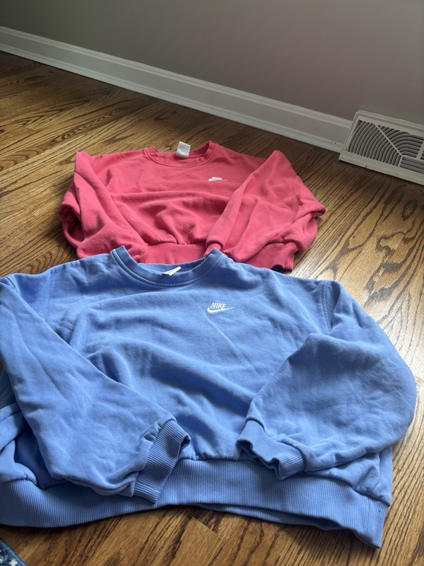 Nike Girls Youth Crop Top Crew Crewneck Sweatshirt Lot Blue Pink Two Size Xl