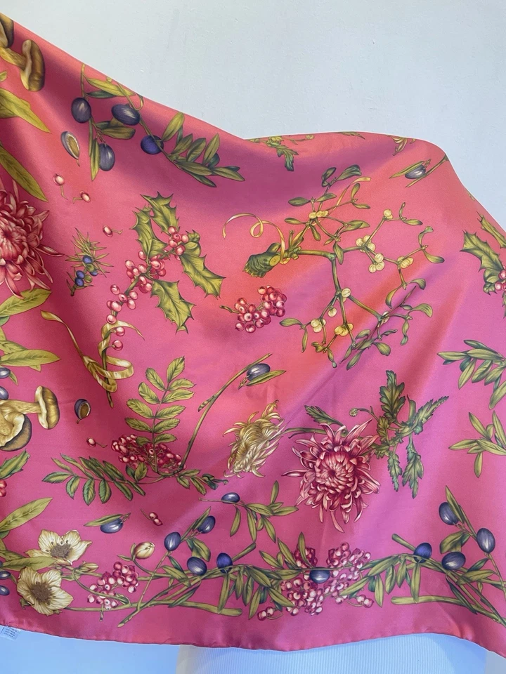 AS# Bufanda de Seda Floral Rosa Estampado Botánico Cuadrado Estilo Vintage Mantón Envolvente Foto 2 de 4