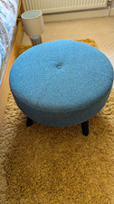 Blue Round Tufted Footstool Ottoman, 60cm Length 60cm Width, 40cm Height
