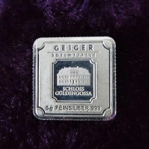 🚚Geiger Edelmetalle🔥5 Gram Silver Bar .999 Fine Silver Schloss Güldengossa