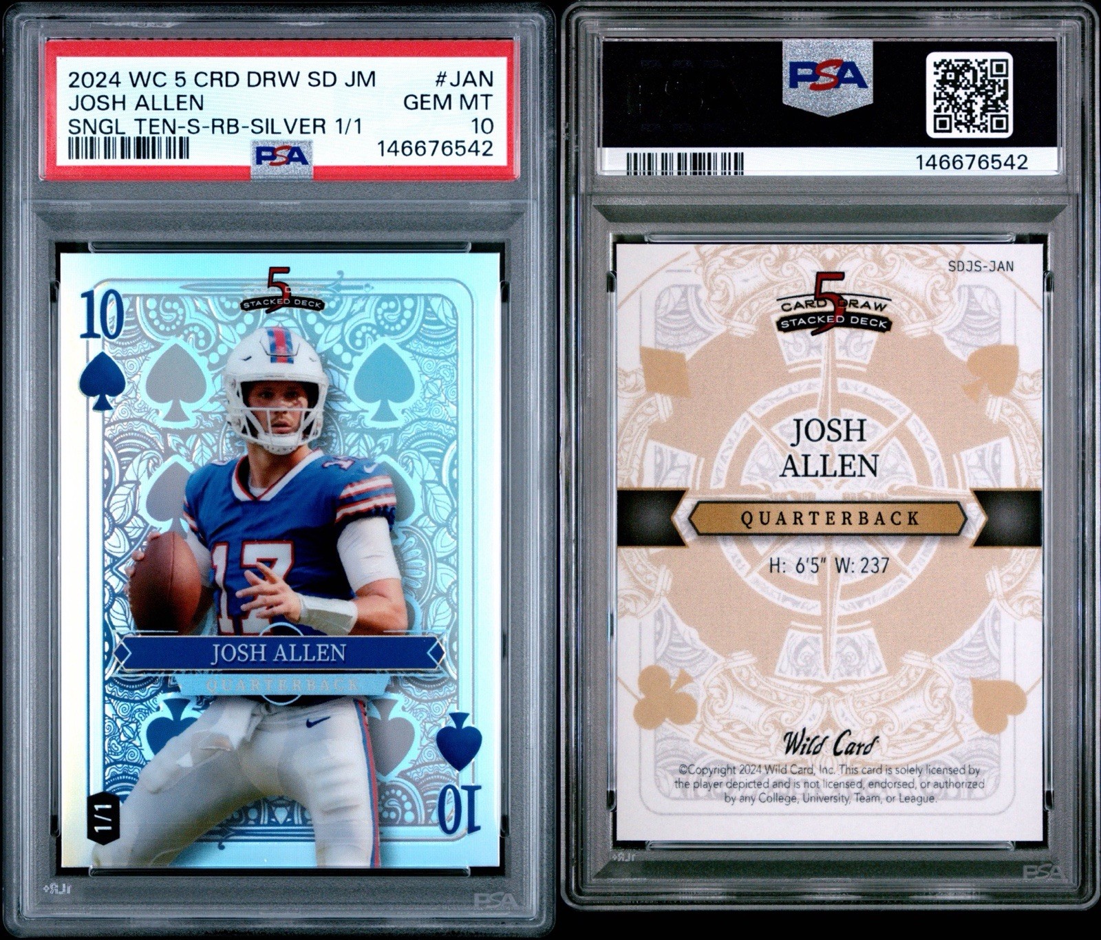 2024 Wild Card 5 Card Draw Josh Allen Silver Rainbow 1/1 PSA 10 Gem Mint view 3