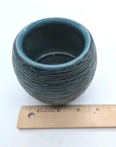 Teal Color Ribbed Textured Ceramic Vase Pot  Small - Afbeelding 7 van 8