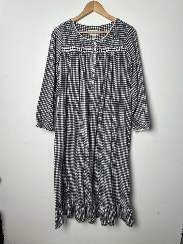 De Colección Camisón Franela Amanda Stewart Cuadros Rojo Verde Maxi Cottagecore Granny M Foto 2 de 4