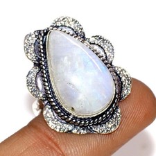 Rainbow Moonstone 925 Silver Plated Handmade Ring US 6.5 Gifts Jewelry JW