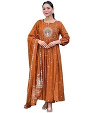 Women Rayon Printed Anarkali Kurta Set with Dupatta