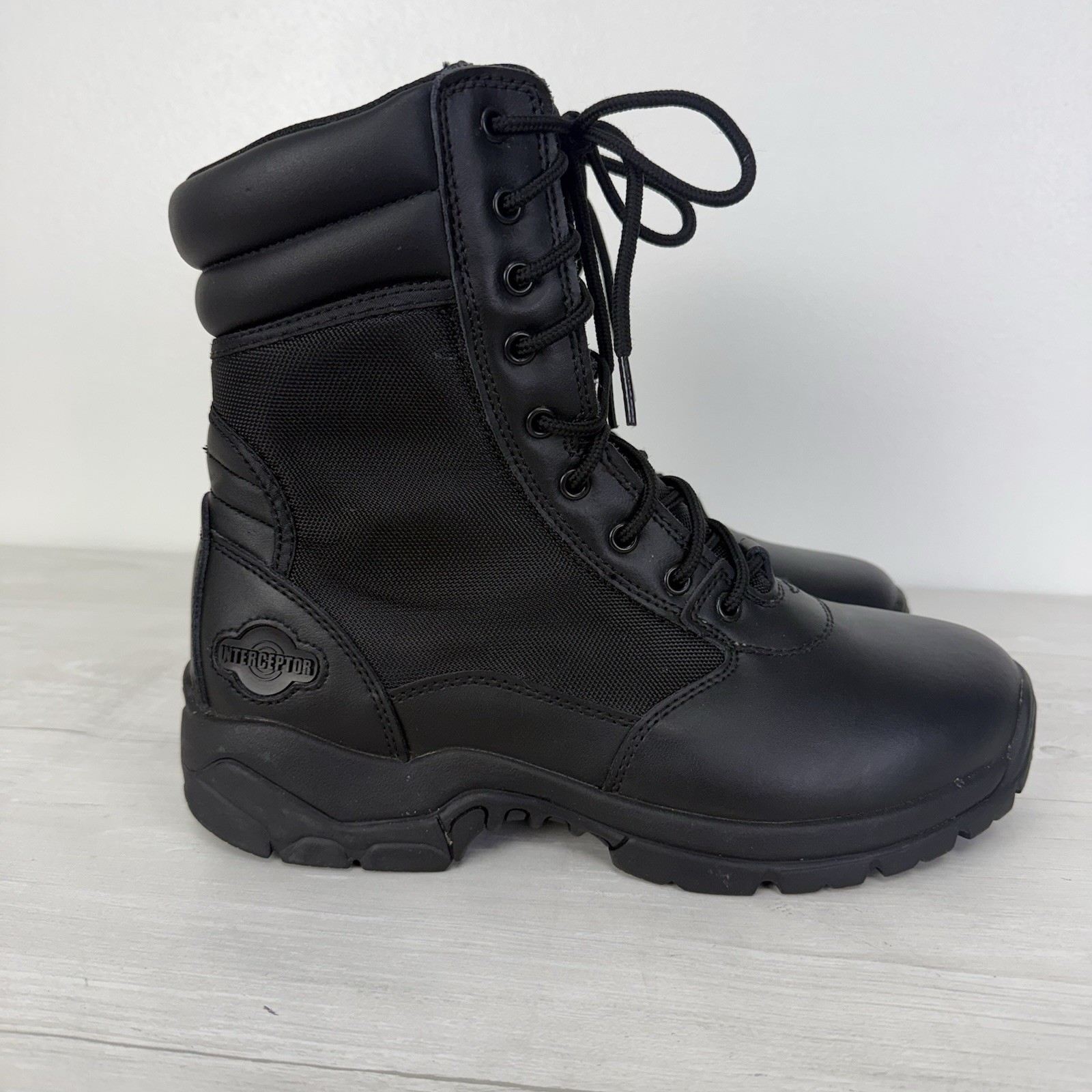 Interceptor Tactical Work Boots Men’s Size 10 Black Heavy Duty Zippered