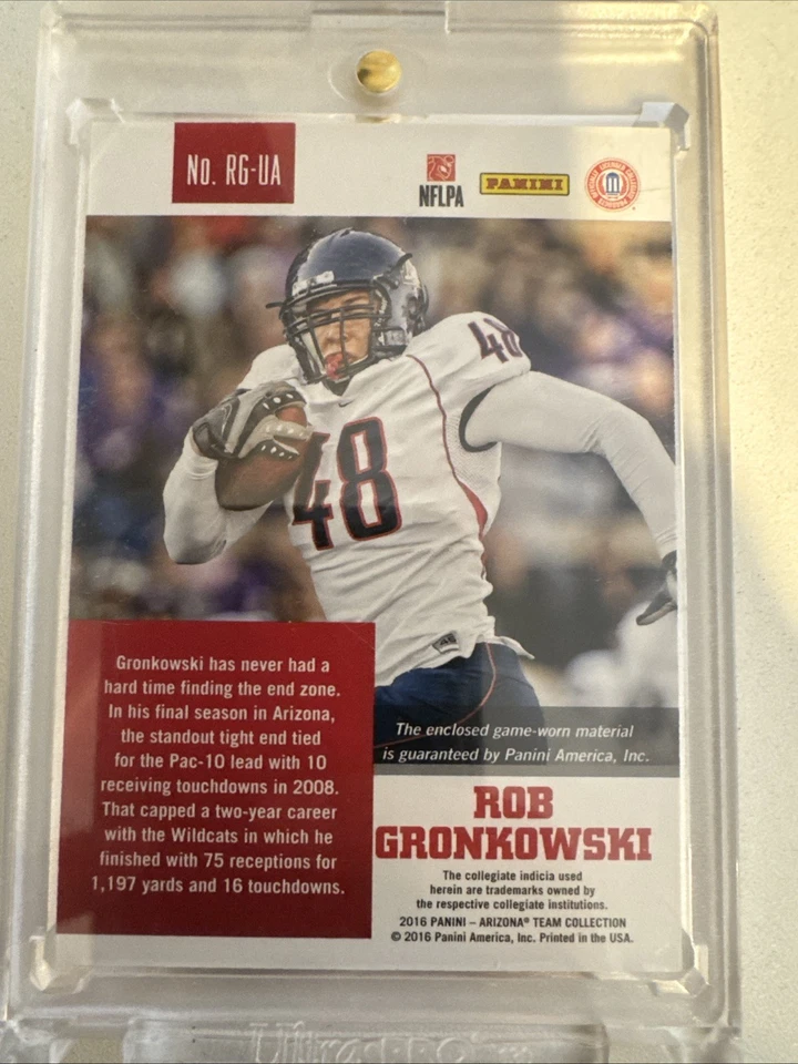 Rob Gronkowski 2016 Panini Arizona Team Collection Relic /99 #RG-UA GU Jersey SP - Image 2 of 2
