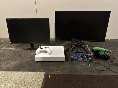 Xbox One S 1TB with Two Controllers, Headset, and Spectre Curved Gaming Moniter