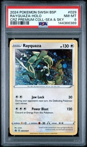 2024 Pokemon SWSH Black Star Promo #029 Rayquaza Cosmos Holo - Sea & Sky - PSA 8
