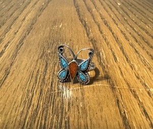 Vintage Navajo Sterling Silver Butterfly Chip Inlay Ring Size 5.5