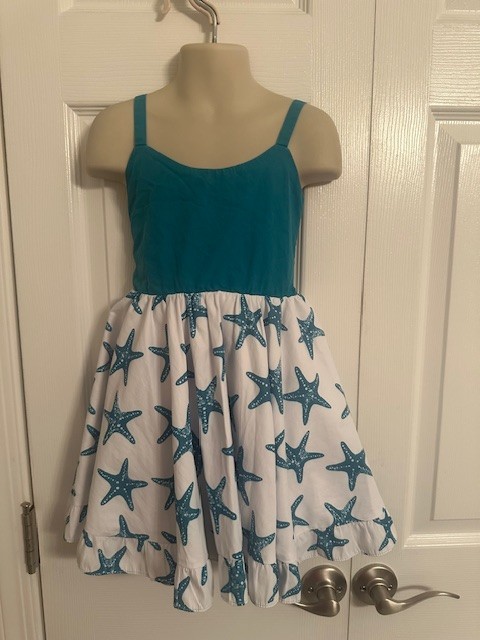 Tiny Twirls Girls Size 4 Blue Starfish Sleevless Dress