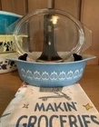Vtg Pyrex BLUE TULIP 043 1.5qt Casserole Oven Dish w/ Lid  1964 Promotional